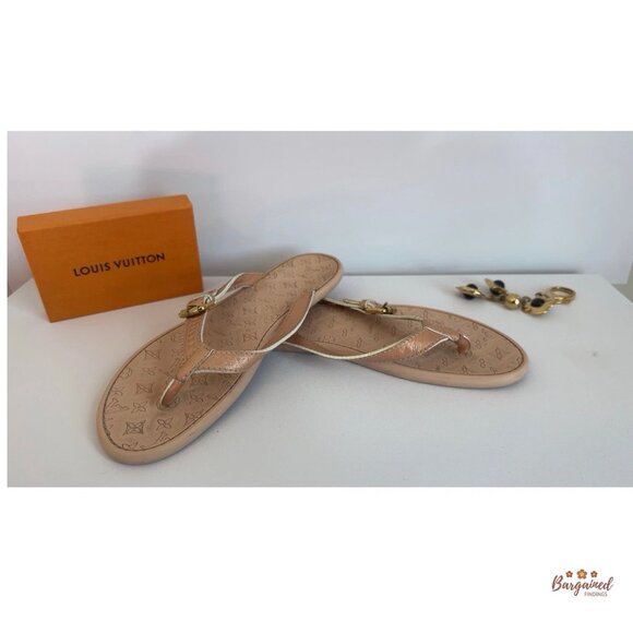 Auth Louis Vuitton Pink/Beige Monogram Embossed Rubber Flip Flop Sandals 40/10 - Picture 8 of 10